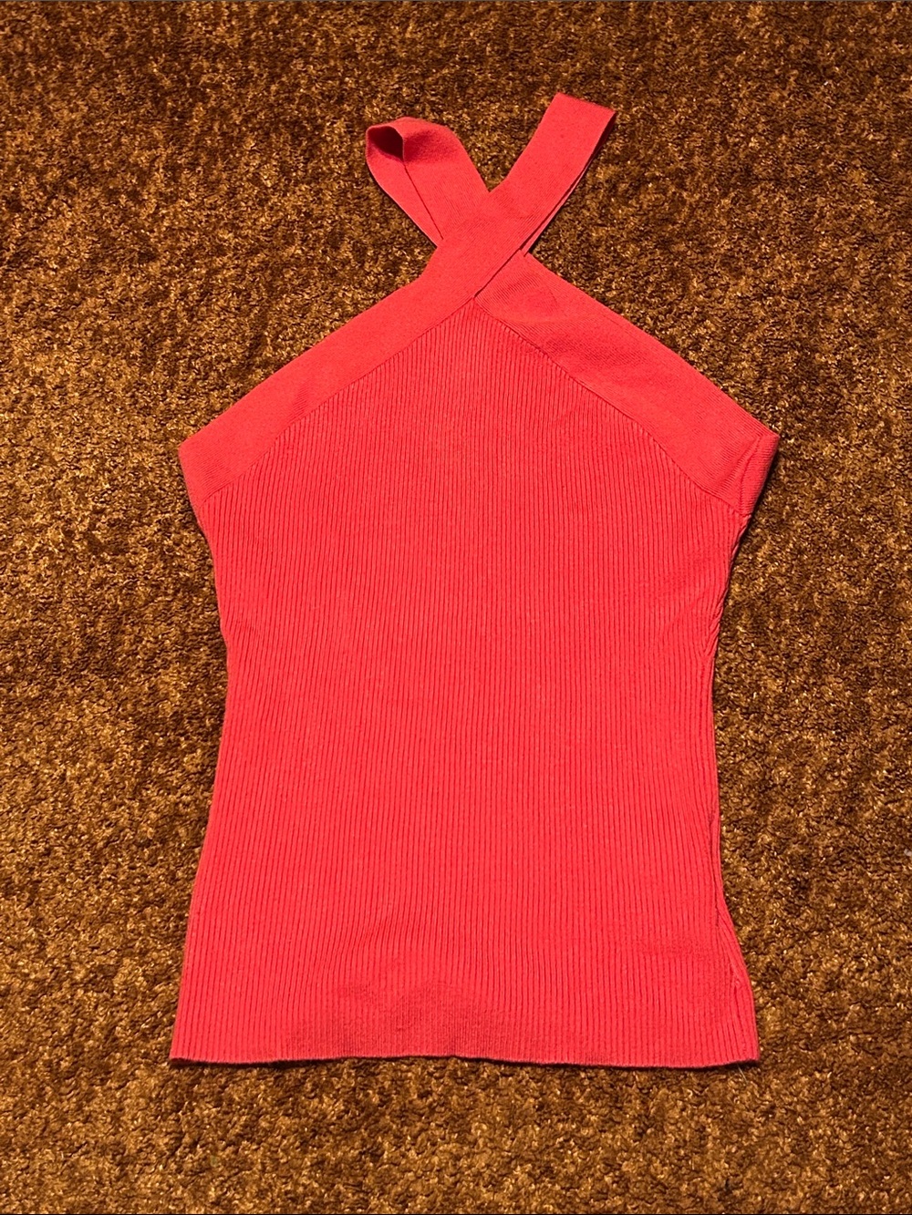 Staccato Coral-Red Ribbed Cross-Strap Tank
